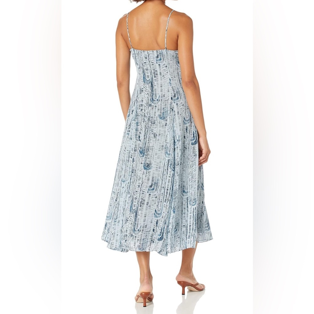 Theory Blue Pleated Strapless Sundress for Wedding Guest